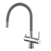 Гибкий смеситель на кухню с краном под фильтр KOER KB-72002-01 KR3383 серый хром